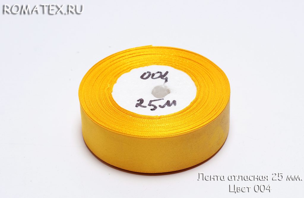 Ткань атласная лента 25мм 004 желтая