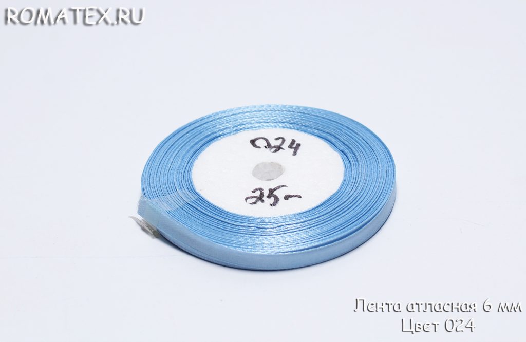 Ткань атласная лента 6мм 024 голубая